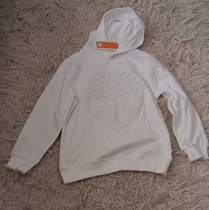 Timberland Boys Tree Logo Crew Neck Hooded Sweatshirt White Size Small 8 NWT